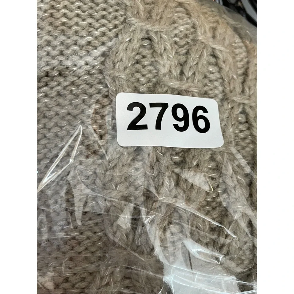 Chicos Womens Cardigan 2 M/L Sweater Beige Wool Blend Short Sleeve Mohair Wool